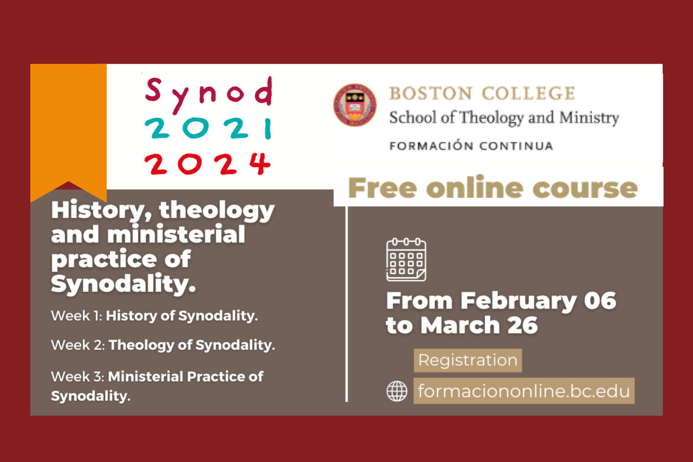 Second Intercontinental Massive Online Course (MOOC): History, Theology and Practice of Synodality.